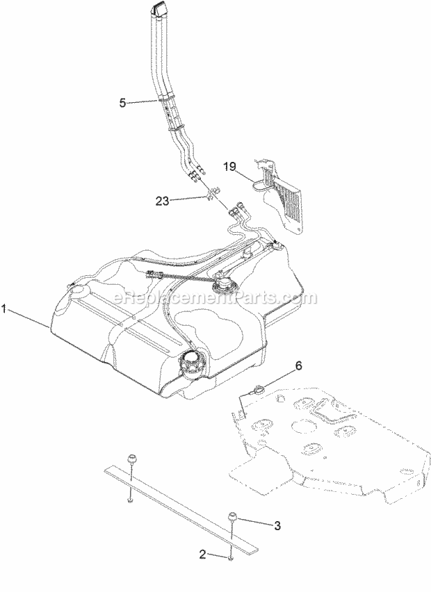 Fuel Tank Mounting Assembly Diagram and Parts List for 74901CP 311000001-311999999 Toro Lawn Mower