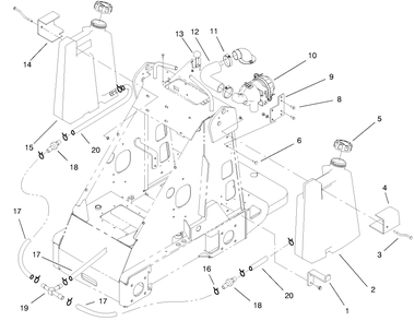 Fuel Tank And Air Filter Assembly Diagram and Parts List for 22305 990001 - 991007 Toro Lawn Tractor Accessories