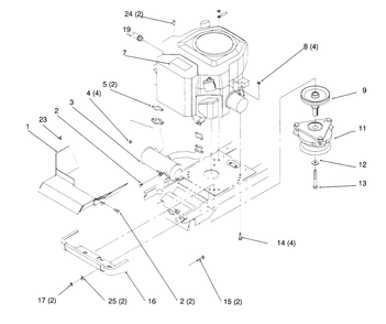 Twin Cylinder Engine, Muffler, And P.T.O. Diagram and Parts List for 72084 6900001 - 6999999 Toro Lawn Tractor