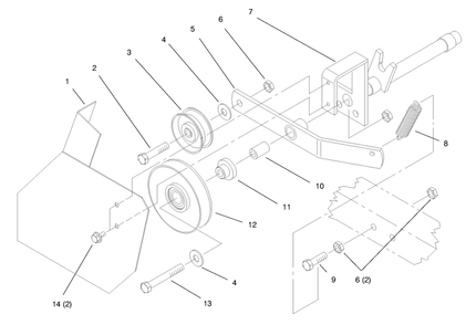 Mid Hitch Idler Asm Diagram and Parts List for 79370 9900001 - 9999999 Toro Lawn Tractor