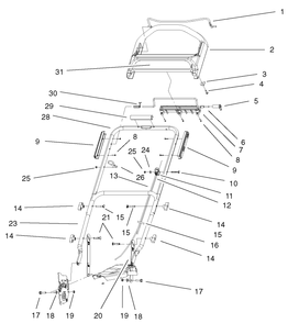 Handle & Controls Assembly Diagram and Parts List for 20027 9900001 - 9999999 Toro Lawn Mower
