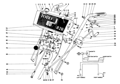 Handle Assembly Diagram and Parts List for 38155 0000001 - 0999999 Toro Snow Blower