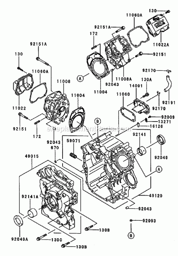 Cylinder/Crankcase Assembly Kawasaki Fd750d-A Diagram and Parts List for 74250 240000001-240999999 Toro Lawn Mower
