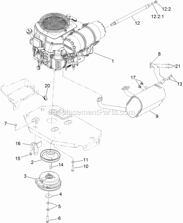 Engine, Clutch And Muffler Assembly Diagram and Parts List for 74979 313000001-313999999 Toro Lawn Mower