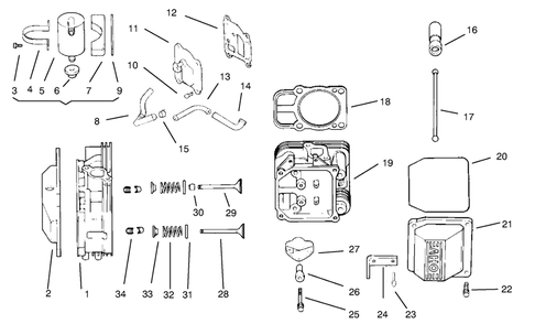 Head/Valve/Breather Diagram and Parts List for 72104 7900001 - 7999999 Toro Lawn Tractor