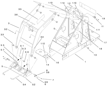 Frame And Loader Arm Assembly Diagram and Parts List for 22300 890001 - 899999 Toro Lawn Tractor Accessories