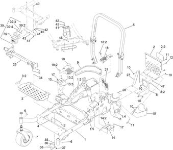 Frame, Caster And Z Stand Assembly Diagram and Parts List for 74902TE (313000001-313999999)(2013) Toro Lawn Mower