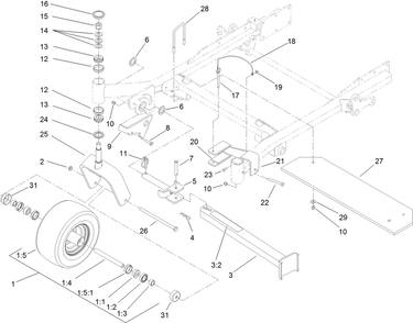 Fork, Caster Wheel And Z Stand Assembly Diagram and Parts List for 72264TE 406427909-406429999 Toro Lawn Mower