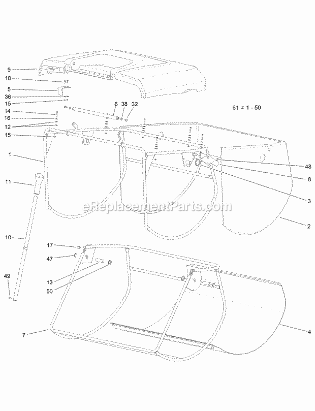 Grass Collector Assembly No. 125-2325 Diagram and Parts List for 74585 316000001-316999999 Toro Lawn Mower