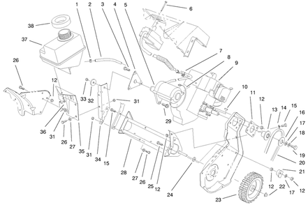 Engine & Gas Tank Assembly Diagram and Parts List for 38405 99000001 - 99999999 Toro Snow Blower
