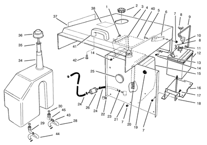 Hood, Fuel Tank & Hydraulic Reservoir Assembly Diagram and Parts List for 30611 890001 - 899999 Toro Lawn Tractor