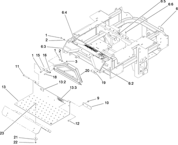 Traction Frame And Floor Pan Assembly Diagram and Parts List for 74264TE (280000001-280999999)(2008) Toro Lawn Mower