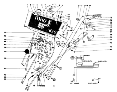 Handle Assembly Diagram and Parts List for 31823 6000001 - 6999999 Toro Snow Blower
