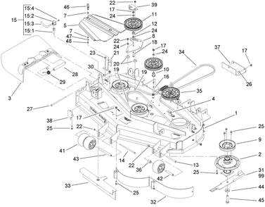 Deck Assembly Diagram and Parts List for 74413 (270000001-270999999)(2007) Toro Lawn Mower
