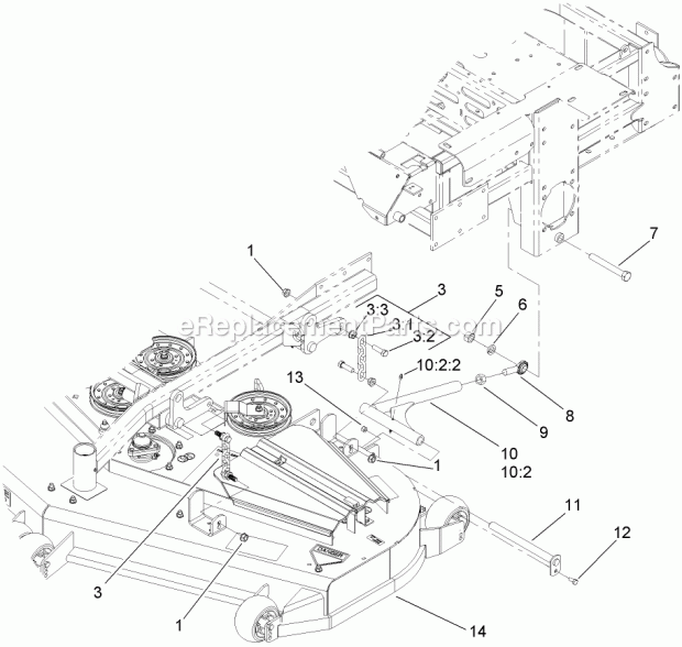 Deck Connection Assembly Diagram and Parts List for 74262CP 270000001-270999999 Toro Lawn Mower