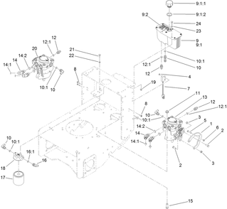Hydraulic System Assembly Diagram and Parts List for 39488 (312000001-312999999)(2012) Toro Lawn Mower