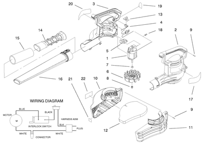 Blowervac Assembly Diagram and Parts List for 51589 99000001 - 99100000 Toro Leaf Blower / Vacuum