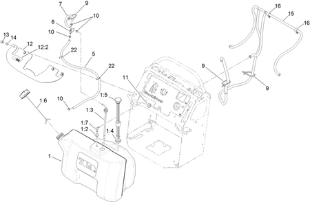 Fuel Tank Assembly Diagram and Parts List for 74583 (312000001-312999999)(2012) Toro Lawn Mower