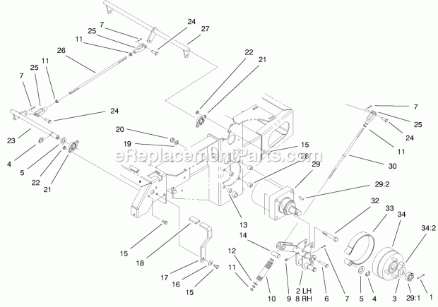 Parking Brake System Assembly Diagram and Parts List for 74175 200000001-200999999 Toro Lawn Mower