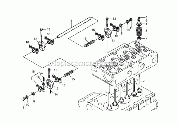 Valve And Rocker Arm Assembly Diagram and Parts List for 74265 260000001-260999999 Toro Lawn Mower