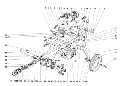 Chassis Assembly Diagram and Parts List for 58010 2000001 - 2999999 Toro Tiller