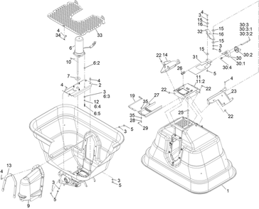 Spreader Hopper Assembly Diagram and Parts List for 34230 408000000 - 412799999 Toro Sprayer