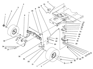 Front Axle Assembly Diagram and Parts List for 71201 6900001 - 6999999 Toro Lawn Tractor