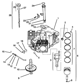 Crankcase Diagram and Parts List for 72043 6900001 - 6999999 Toro Lawn Tractor