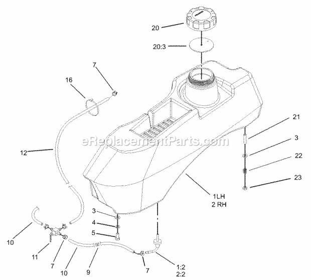 Fuel System Assembly Diagram and Parts List for 74166 240000001-240999999 Toro Lawn Mower