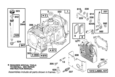 Engine Briggs & Stratton Model 286707-0453-01 Diagram and Parts List for 71184 6900001 - 6999999 Toro Lawn Tractor
