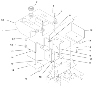Fuel Tank Assembly Diagram and Parts List for 73423 7900001 - 7999999 Toro Lawn Tractor