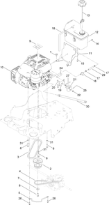 Engine And Fuel Tank Assembly Diagram and Parts List for 22235 400000000 - 412999999 Toro Lawn Mower