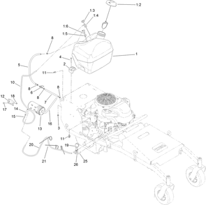 Fuel System Assembly Diagram and Parts List for 44409 407700000-409999999 Toro Lawn Mower
