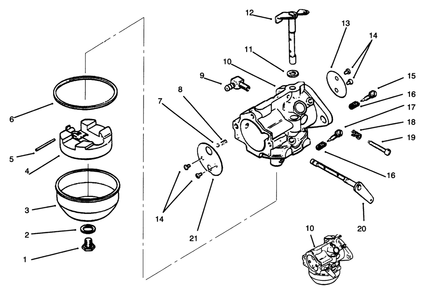 Carburetor Diagram and Parts List for 73401 5901261 - 5999999 Toro Lawn Tractor