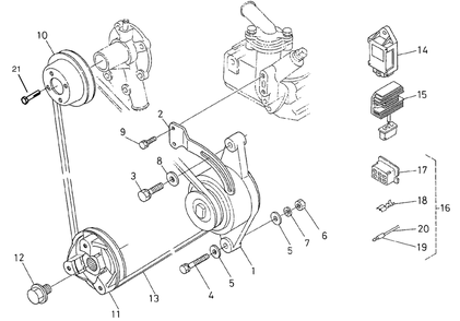 Dynamo And Pulley Assembly Diagram and Parts List for 22303TE 990001 - 999999 Toro Lawn Tractor Accessories