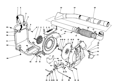 Back Pack And Blower Housing Assembly Diagram and Parts List for 30940 2000001 - 2999999 Toro Leaf Blower / Vacuum
