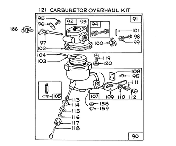 Carburetor For Briggs & Stratton Model No. 170402, Type 1185-01 (7 H.P. Snowthrower Model No. 31760) Diagram and Parts List for 31260 200001 - 299999 Toro Snow Blower