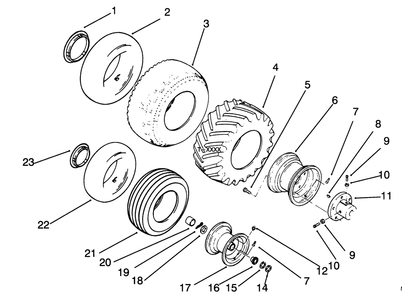 Wheels And Tires Diagram and Parts List for 73380 3900001 - 3999999 Toro Lawn Tractor