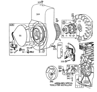 Rewind Starter Diagram and Parts List for 62905 3000001 - 3999999 Toro Leaf Blower / Vacuum