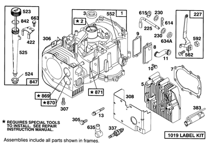 Engine Briggs & Stratton Model 283707-0156-01 Diagram and Parts List for 71180 3900001 - 3999999 Toro Lawn Tractor