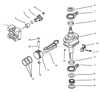 Piston/Crankshaft Kawasaki Model B400v Type R300 Diagram and Parts List for 30167 790001 - 799999 Toro Lawn Tractor Accessories