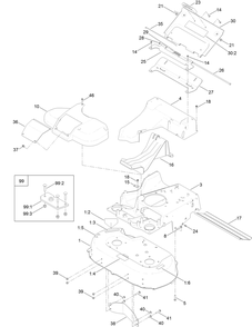 Deck, Frame And Chute Assembly Diagram and Parts List for 22205TE 400000000-400699999 Toro Lawn Mower
