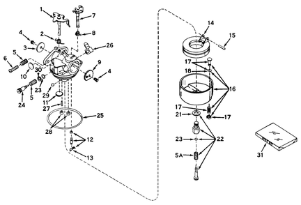 Model 631447 Carburetor Assembly Diagram and Parts List for 57111 1000001 - 1999999 Toro Lawn Tractor