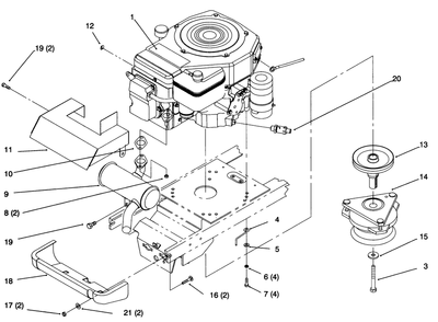 Single Cylinder Engine, Muffler, And P.T.O. Diagram and Parts List for 72043 6900001 - 6999999 Toro Lawn Tractor