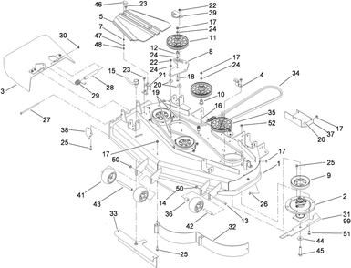 Deck Assembly Diagram and Parts List for 74450TE (290000001-290999999)(2009) Toro Lawn Mower