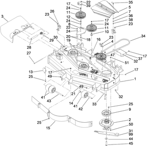 Deck Assembly Diagram and Parts List for 74448 (290000001-290999999)(2009) Toro Lawn Mower