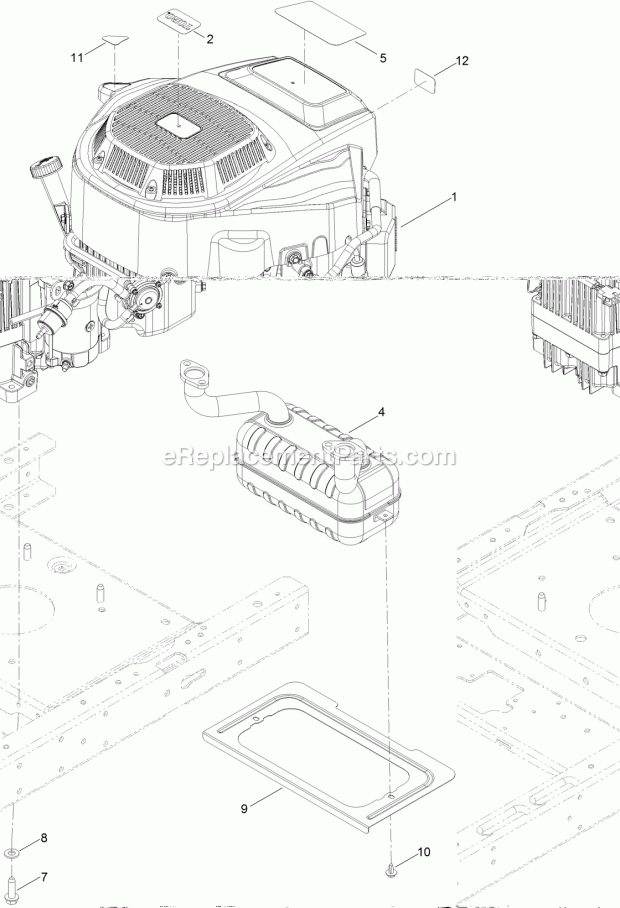 Engine And Muffler Assembly Diagram and Parts List for 74797 315000001-315999999 Toro Lawn Mower
