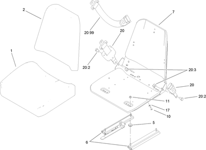Seat Assembly Diagram and Parts List for 74410 (280000001-280999999)(2008) Toro Lawn Mower