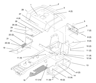 Fender And Footrest Diagram and Parts List for 72110 8900600 - 8999999 Toro Lawn Tractor
