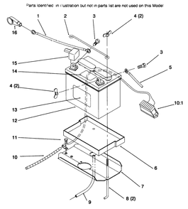 Battery Diagram and Parts List for 72085 6900001 - 6999999 Toro Lawn Tractor